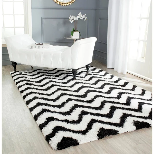 Safavieh Barcelona Shag BSG320C Ivory - Black Rug 2&3x22 x 7& Runner