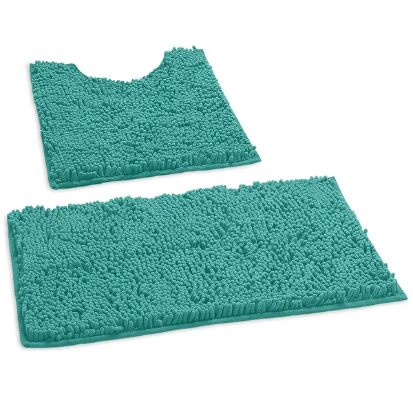 Bathroom Rugs by LuxUrux, Luxury Chenille 2-Piece Bath Mat Set, Soft Plush Bath Rug + U Shaped Toilet Mat.1&& Microfiber Shaggy