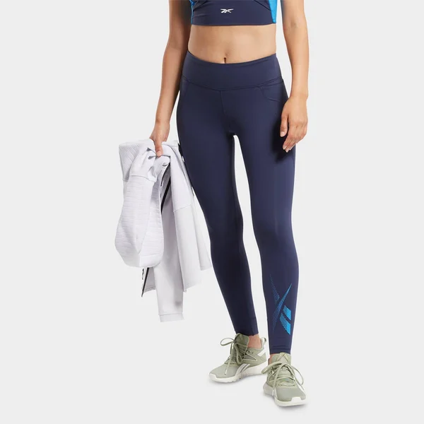 Reebok Women's Lux 2 Graphic Training Tights in Blue/Vector Navy Size X-Small - Polyester/Spandex/Jacquard