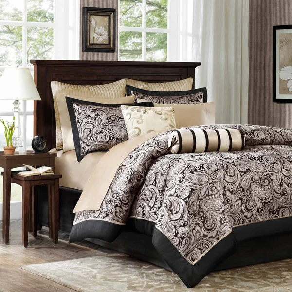 Madison Park Aubrey 12-Piece Comforter Set, Black, Queen