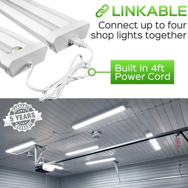 Maxlite 4ft Utility LED Shop Light Linkable - 4300lm, Daylight 5000K, Pull Chain On/Off, 42W Garage Light, Integrated LED Lights