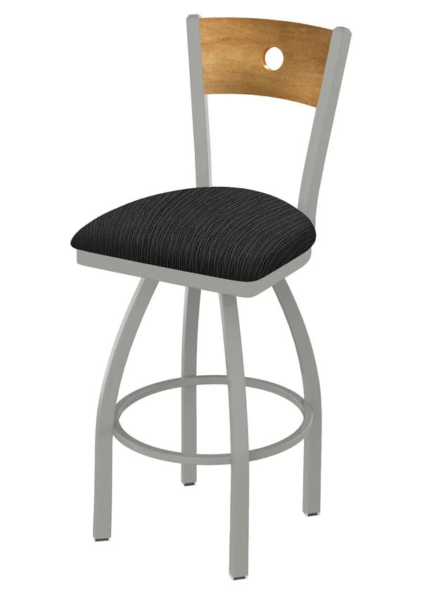 Holland Bar Stool 830 Voltaire 25x22 Counter Stool with Anodized Nickel Finish, Axis Truffle SEAT, Medium Maple BACK, and 360 Sw