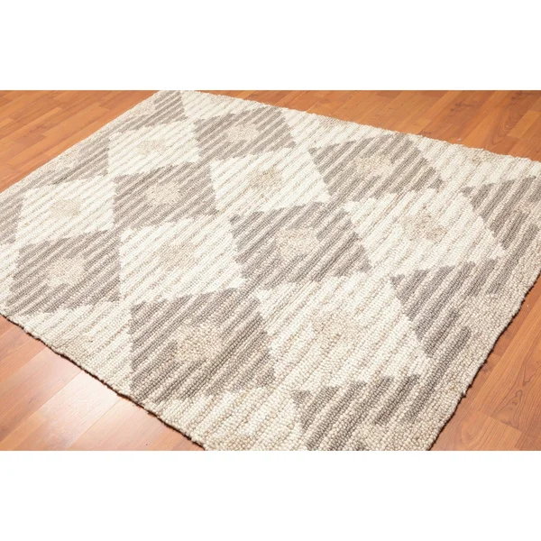 5&4x7&6 Hand Tufted 100%Wool Geometric Print Oriental Area Rug Beige - Tan Color - 5&4x22 x 7&6x22 - Tan/Beige