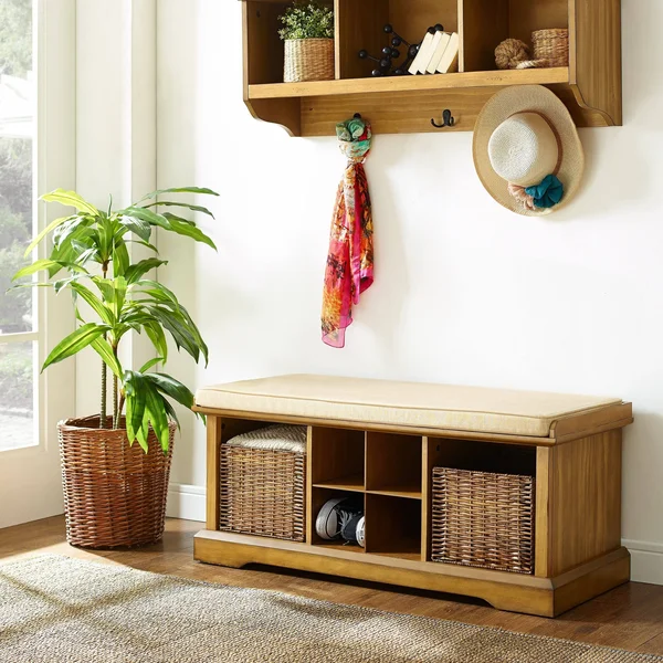 Brennan Entryway Bench and Shelf Set Natural - Crosley
