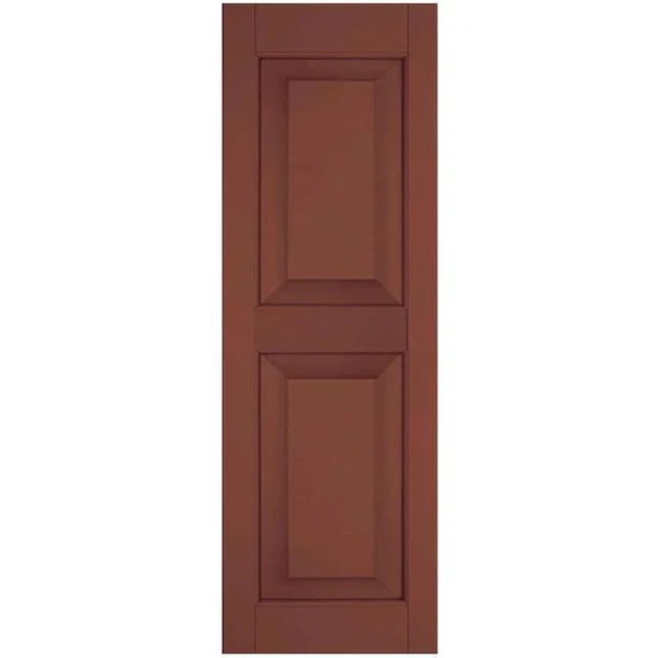 Ekena Millwork 15 in. x 31 in. Exterior Real Wood Pine Raised Panel Shutters Pair Country Redwood