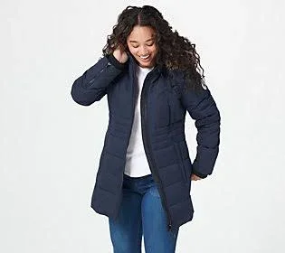 Arctic Expedition Quilted Zip Front Down Coat with Hood - Size 2X, Navy