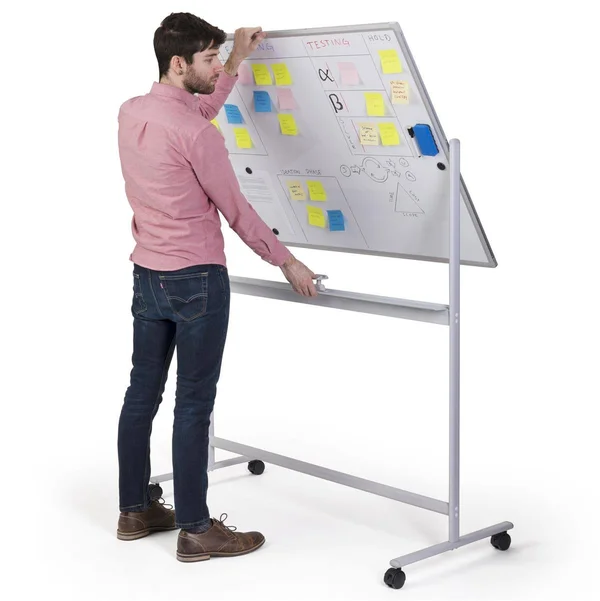 48 x 36 Whiteboard with Wheels, Magnetic, Double-Sided - Silver