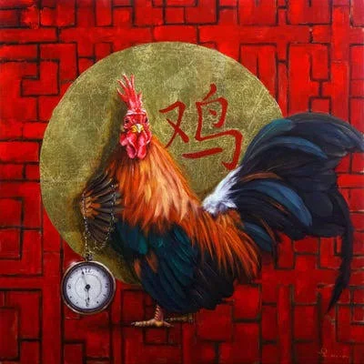 Framed Canvas Art (White Floating Frame) - Keeper of Time by Lucia Heffernan ( Animal Art > Farm Animals > Chickens u002