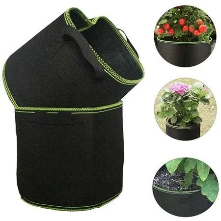 1/3/5/7/10/ Gallon Grow Bags Fabric Aeration Pots Container with Strap Handles for Nursery Garden and Planting - Size: 7 gal, Bla