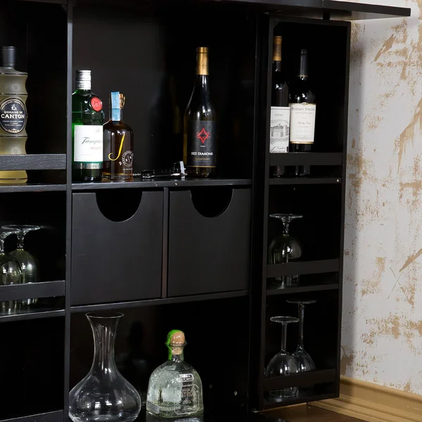 44x22 Black Contemporary Rectangular Fold Away Bar Cabinet
