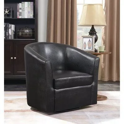 Esabel 28.5x22 W Faux Leather Swivel Barrel Chair Red Barrel Studio Leather Type: Dark Brown Faux Leather