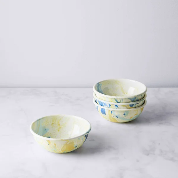 Crow Canyon Home Multi-Color Enamel Dinnerware - Bowls (Set of 4), Yellow Swirl
