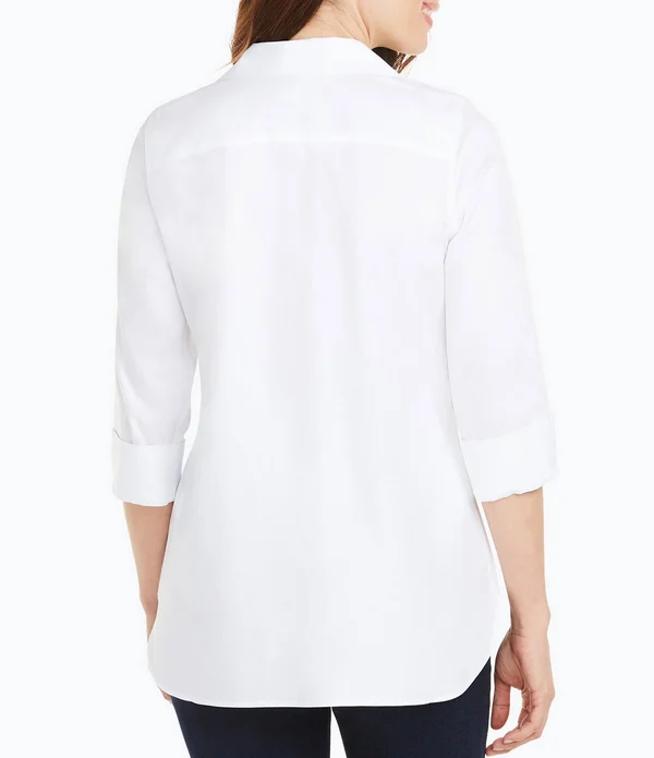 Foxcroft Pandora Solid Non-Iron Pinpoint Oxford Button Front Wing Collar Neck 34 Sleeve Tunic, Womens, 16, Autumn Ivy