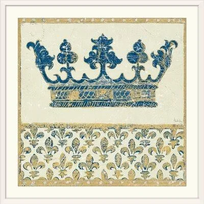 &Regal Crown Indigo and Cream& by Meloushka Designs Graphic Art Print Great Big Canvas Format: White Frame - Size: 20x22 H x 20x2