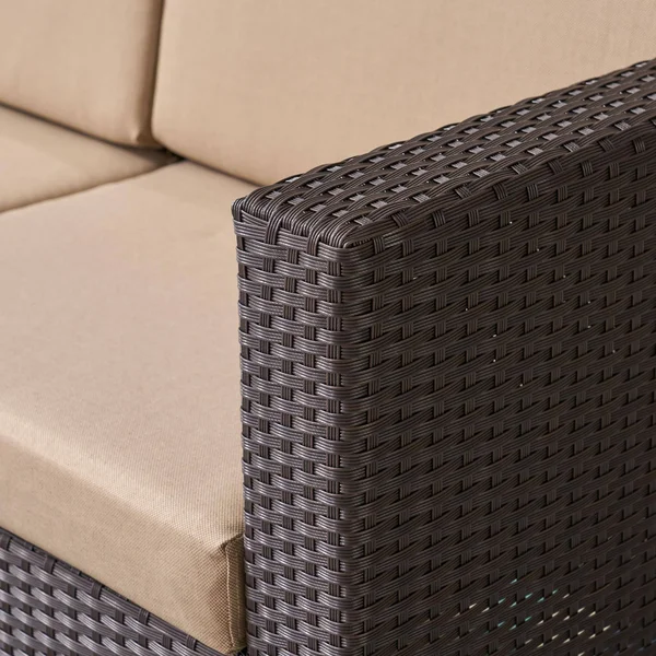 Christopher Knight Home Puerta Outdoor (PE) Wicker 3 Seater Sofa by Brown + Ceramic Grey Cushion