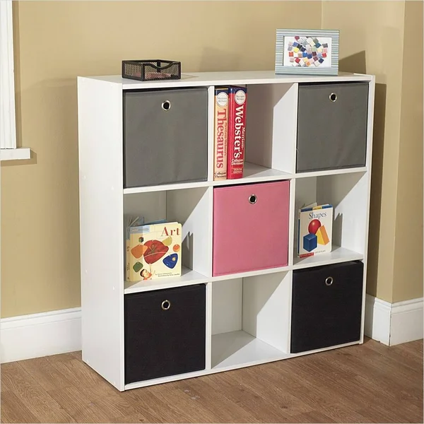 Target Marketing Systems Utility Collection Contemporary Bin Bookcase with Five Storage Bins and Four Cubbies, Designed for