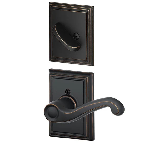 Schlage F59 Flair with Addison Rose Left Hand Interior Active Trim Aged Bronze Finish