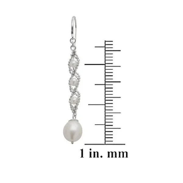 PearLustre by Imperial White Sterling Silver Freshwater Pearl Dangle Earrings (8-8.5 mm - 3-3.5 mm) Stg Imperial Lace FWP Drop