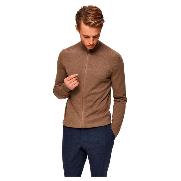 Selected Homme Pima Cotton Full Zip Cardigan, Neutral