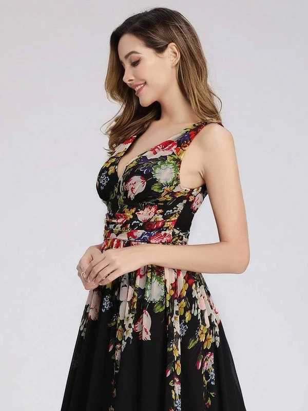 Sleeveless V-Neck Ruched Flowy Chiffon Bridesmaid Dress Adult Female