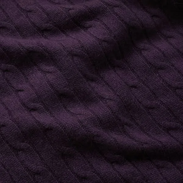 Ralph Lauren Cable Cashmere Throw Blanket - Size 60x22x60x22 in Royal Purple