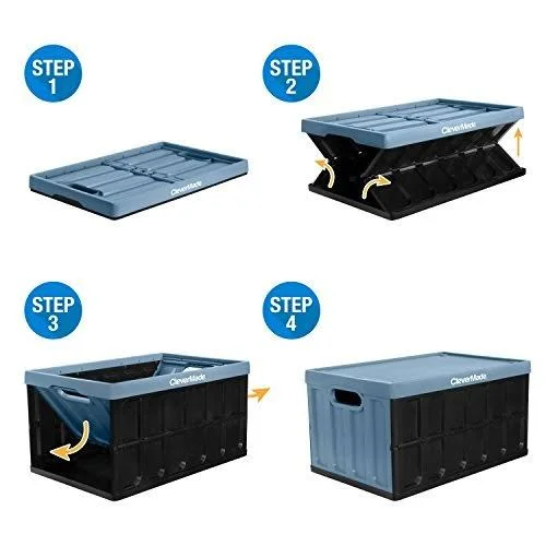 Clevermade 46L Collapsible Storage Bins with Lids - Folding Plastic Stackable 3