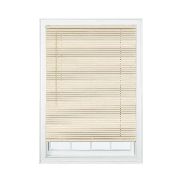Project Source 1-in Slat Width 70.5-in x 64-in Cordless Ivory Vinyl Room Darkening Mini Blinds in Off-White, CCDDX7264-70.5