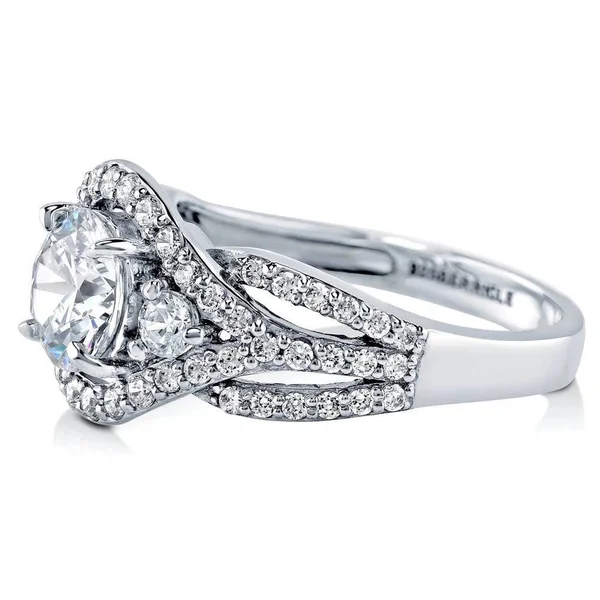 BERRICLE Sterling Silver Round Cubic Zirconia CZ 3-Stone Anniversary Wedding Engagement Ring 2.1 CTW Size 4 - Holiday Gift