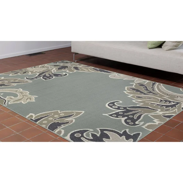 Liora Manne Riviera Ornamental Leaf Outdoor Rug (7&10x22 x 9&10x22 - Red)