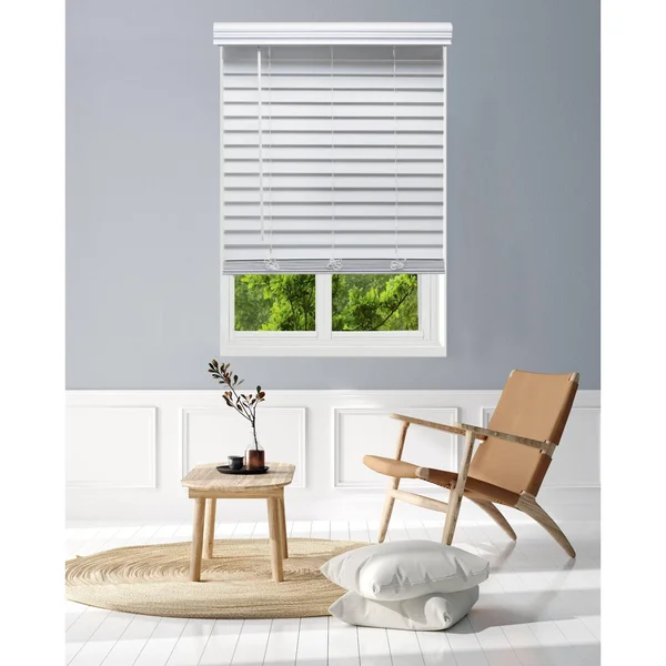 Linen Avenue Custom Cordless Partial Inside Mount Faux Wood Blinds - 40.5 W x 72 H, White