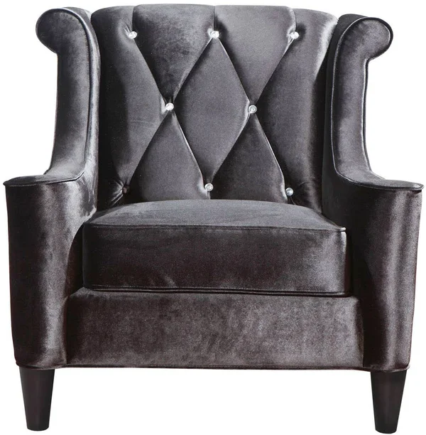 Armen Living Barrister Chair - Black Velvet with Crystal Buttons