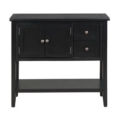 Cherry 36x22 Wide 2 Drawer Solid Wood Console Table Red Barrel Studio Table Top Color: Black, Table Base Color: Black