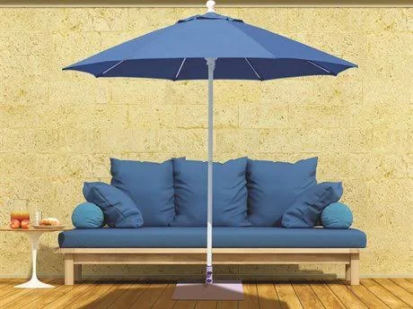 Galtech Quick Ship Commercial 7.5 Foot Aluminum Octagon Push Up Lift Umbrella White - Sunbrella Vellum - 725-WH-78