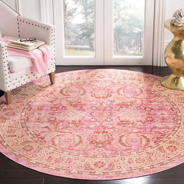 Safavieh WDS341B Windsor Pink, Orange Area Rug - 6& x 6& Square