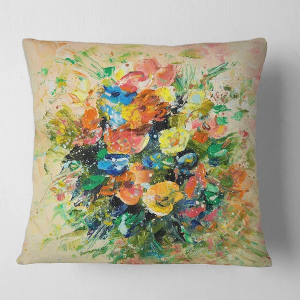 Designart 'Vintage Fresh Flowers Bouquet of Wildflowers' Traditional Printed Throw Pillow - 16 x 16