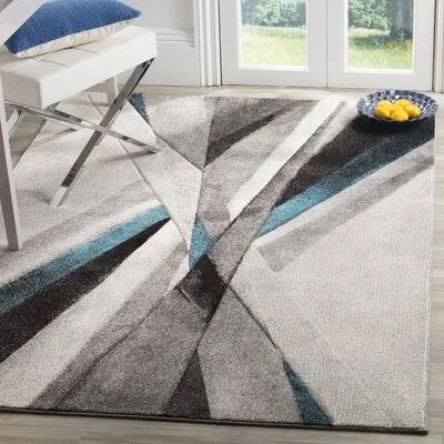 Orren Ellis Anne Abstract Gray/Teal Area Rug, Size: Runner 2&3 inch x 12&