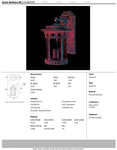 Maxim 3134CDSE - Santa Barbara Cast, 3-Light Outdoor Wall Lantern, Sienna