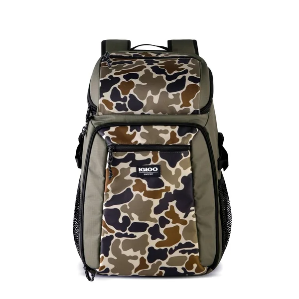 Igloo Gizmo Durable & Adjustable Insulated 30 Can Cooler Backpack, Camouflage