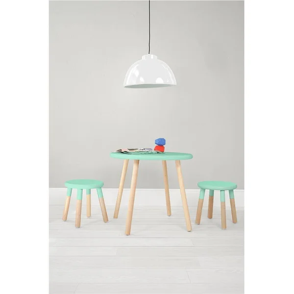 Peewee Round Kids Table, Walnut/Mint, 23.5x22 Small