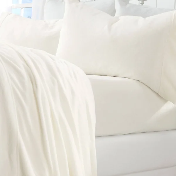 Great Bay Home Extra Soft Cozy Velvet Plush Solid Bed Sheet Set (California King - White)
