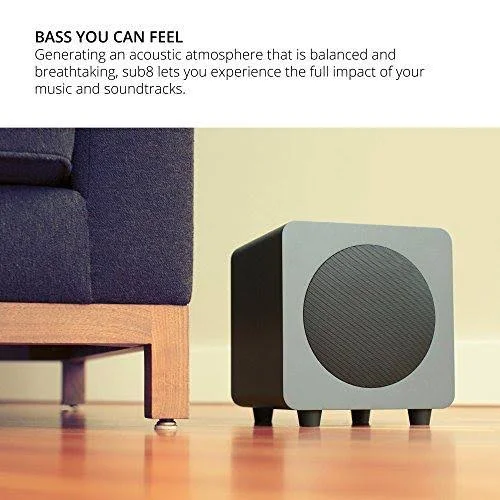 Kanto Sub8 Powered Subwoofer - 8 Paper Cone Driver - Powerful Bass Extension - Matte Black