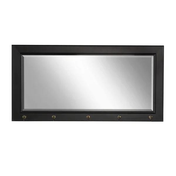 DesignOvation Pub Mirror with 5 Metal Hooks Black