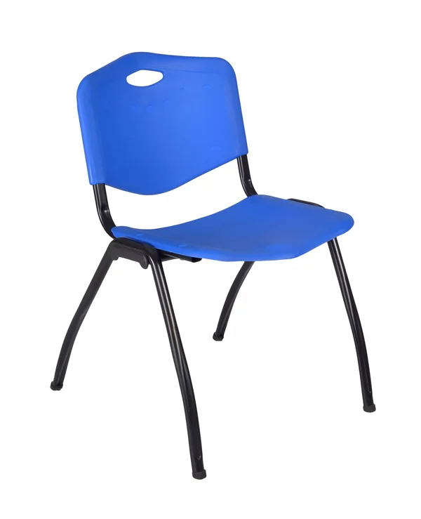 Regency Kee 30x22 Square Breakroom Table- Mahogany/ Black & 4 &M& Stack Chairs- Blue