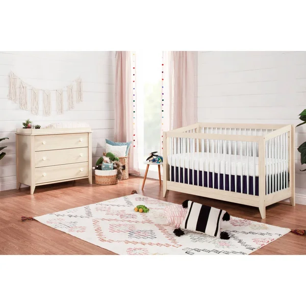 Babyletto Sprout 4-in-1 Convertible Crib with Toddler Bed Conversion Kit - Washed Natural, White