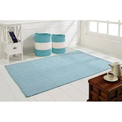 Ratzlaff Chevron Hand Braided Teal/White Indoor - Outdoor Area Rug Rosecliff Heights