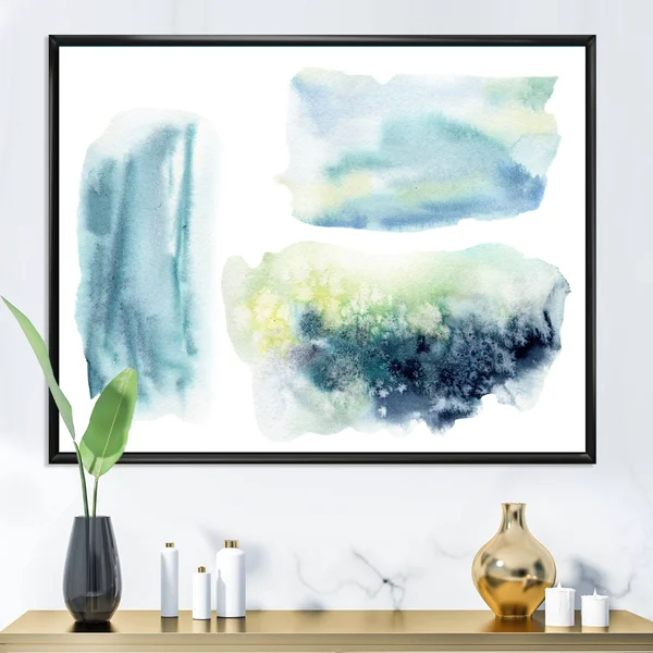 Designart 'Underwater Abstract Clouds' Modern Framed Canvas Wall Art Print - 20 in. Wide x 12 in. High - Blue