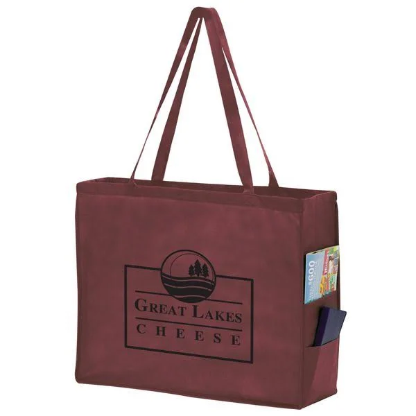 100 Pcs Side Pocket Tote Bag - Screen Print - 20" x 16"