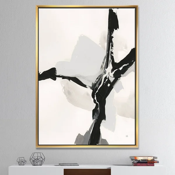 Designart Abstract Neutral III- Mid-Century Framed Canvas in White, FL30324-30-40-WH