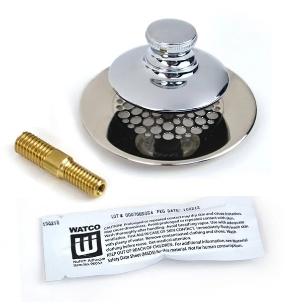 Watco Universal Nufit Push Pull Bathtub Stopper with Grid Strainer, Innovator Overflow and Silicone, Brushed Nickel, Brushed Nic