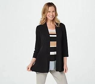 Susan Graver Liquid Knit Cardigan and Printed Tank Set, Size Medium, Black/Grey